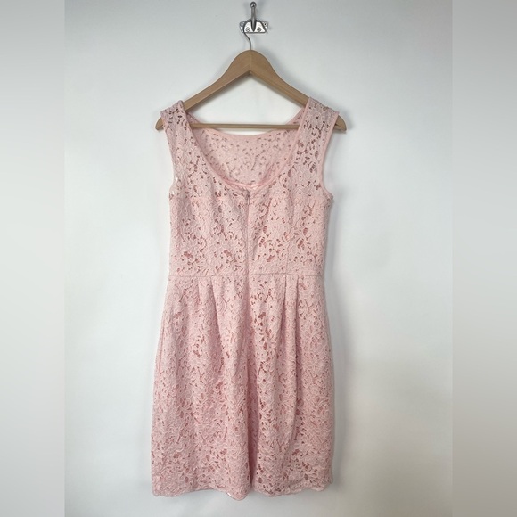 WHBM| Powder Pink Lace Overlay Sleeveless Dress Pleats Size 8 - Picture 6 of 15